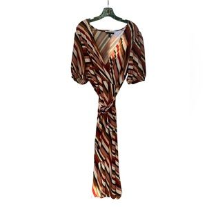 Women’s Xl midi dress-striped, faux wrap bodice, tie waste, 70s vibe